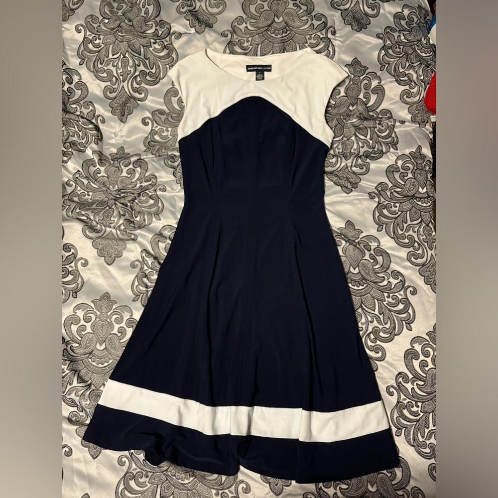 American Living Knee-Length White&Navy Formal Dress